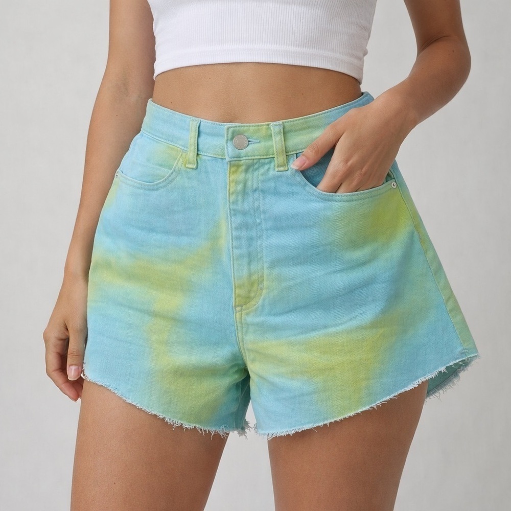 WeWoreWhat High Waist Tie-Dye Shorts - Blue and Green